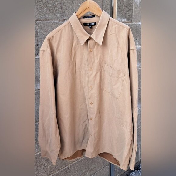 John Henry Men's Button Down Shirt Faux Suede vintage 90s Relaxed Fit Size XL - Picture 1 of 7